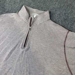 Peter Millar Mens Large Quarter Zip Pullover Burgundy White Micro Stripe Ribbed